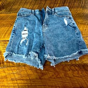 high rise ripped denim shorts